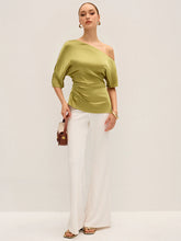 Satin One-Shoulder Ruched Top